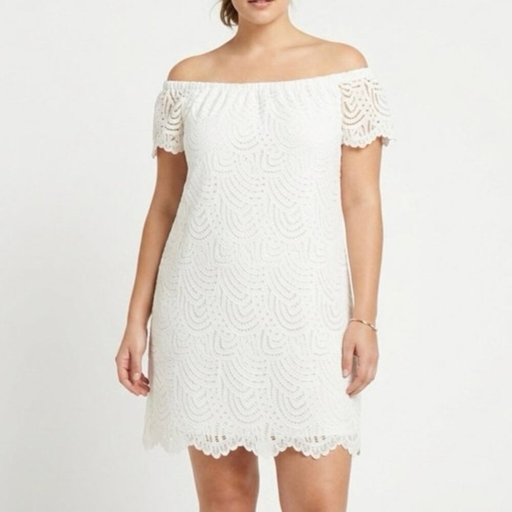 Lilly Pulitzer Creamy White Lace Off The Shoulder Dress Scalloped Shift Size XL